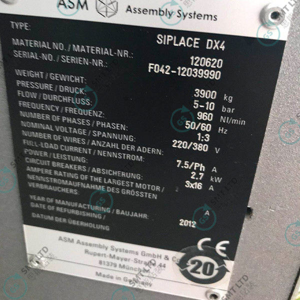 Siemens DX4 SMT Pick and Place Machine with 102,000 comp./h IPC Speed, 01005-6 mm x6 mm Component Range and 3.45kw Rated Power