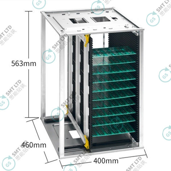 SMT Loading and Unloading Rack 460*400*563mm with PP Side Panel and Galvanized Base Plates for PCB Magazine Rack