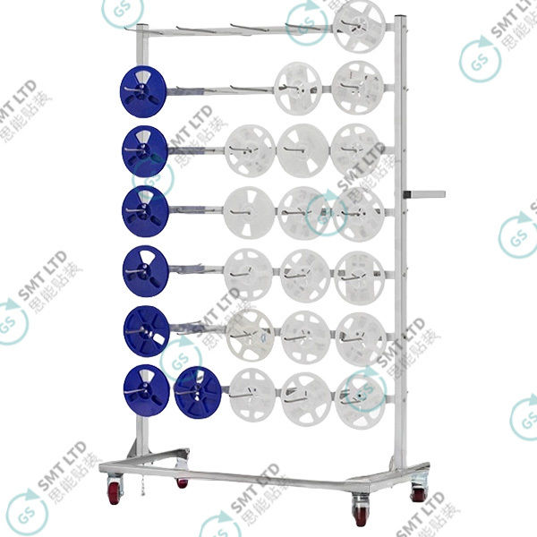 201 Stainless Steel ESD Reel Storage Rack with 84 Hangers and 1200*500*1600mm Dimensions for SMT Storage Trolley